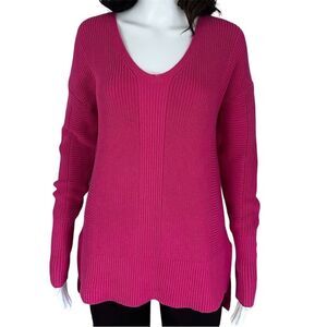 Rachel Zoe V-Neck Long Sleeve Cotton Blend Oversized Pink Sweater Tunic Sz Small